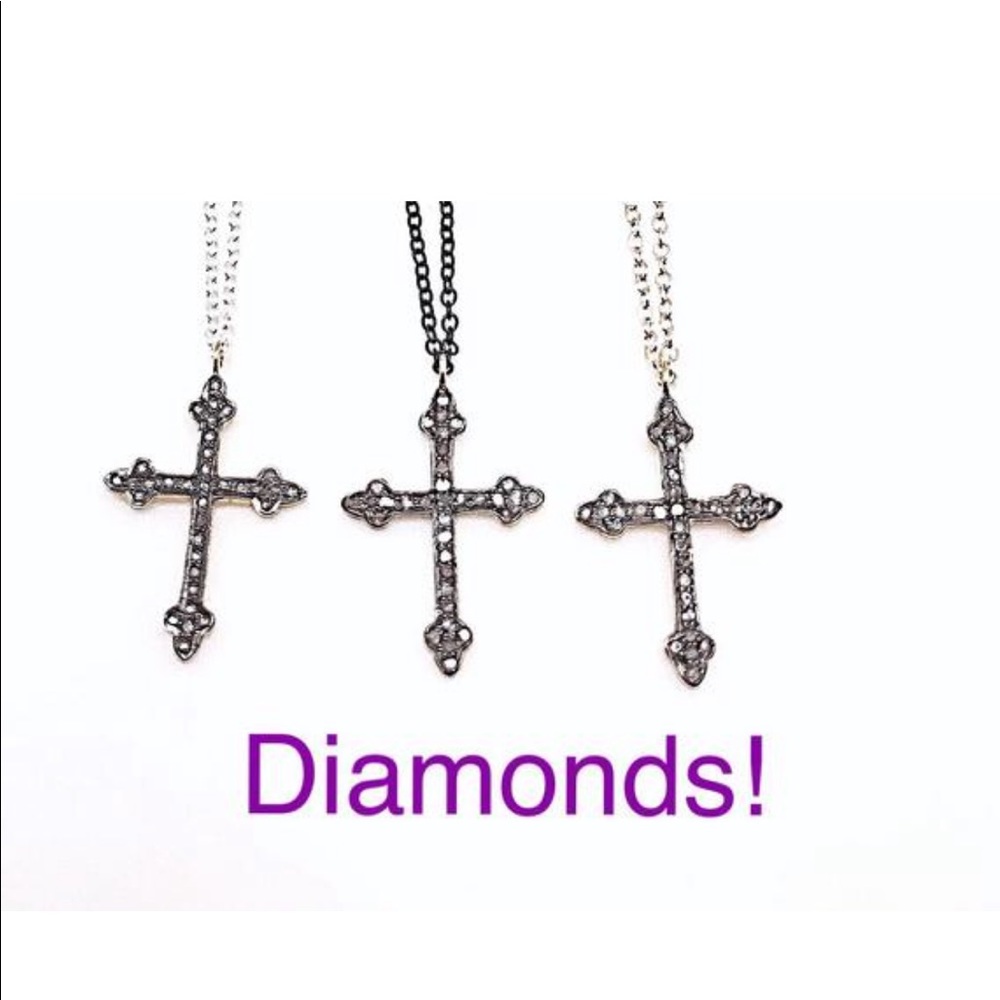 Diamond Cross Necklace Chain in Three Finishes NWT